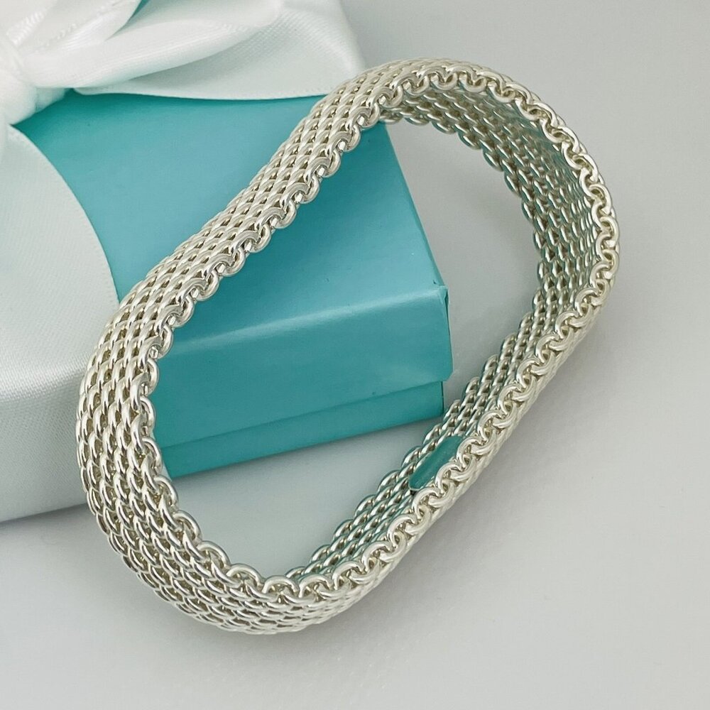 Tiffany & Co Small 7" Somerset Flexible Mesh Weave Bangle Bracelet in Silver